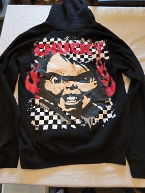 Chucky Graphic Zip-Up Hoodie - Black & Red